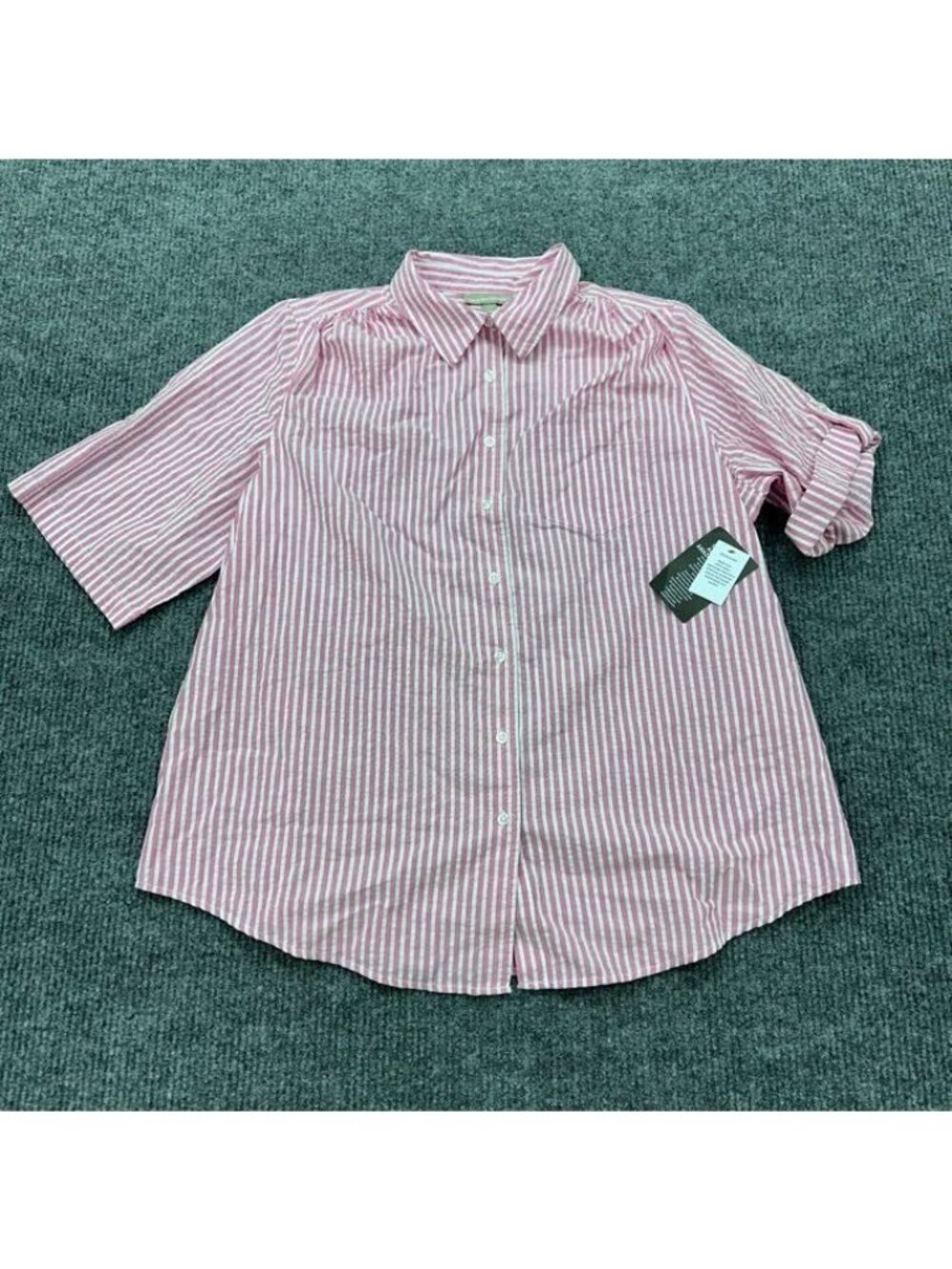 Woman Within Pink Stripe White Button Up Seersucker Shirt Womens 1X (22/24) NEW
